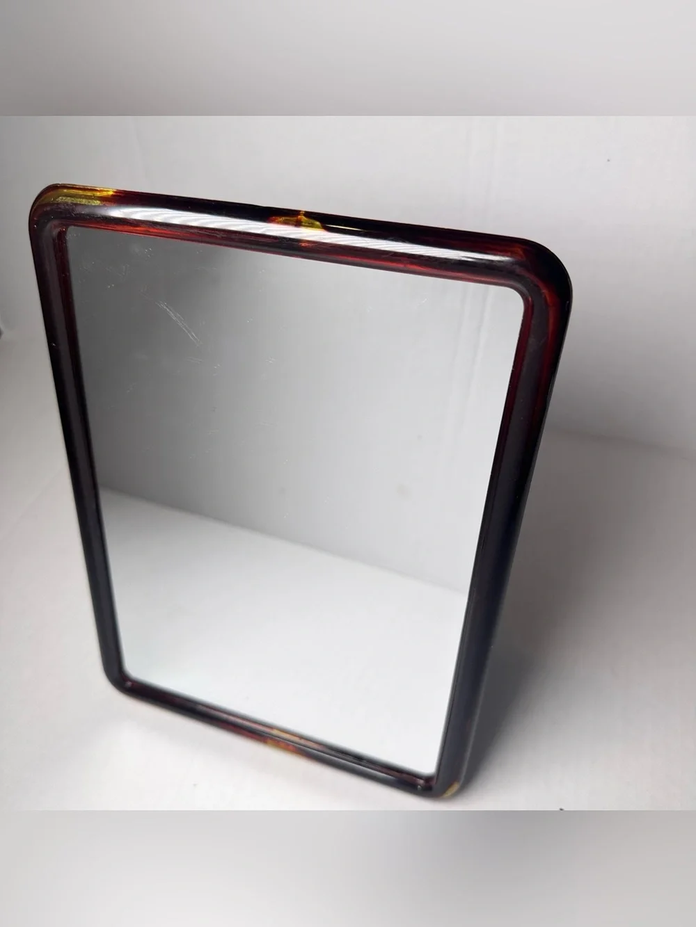 VTG Rare 70s Tortoiseshell Vanity Tabletop Hollywood Regency MCM MIRROR 7x9.25”